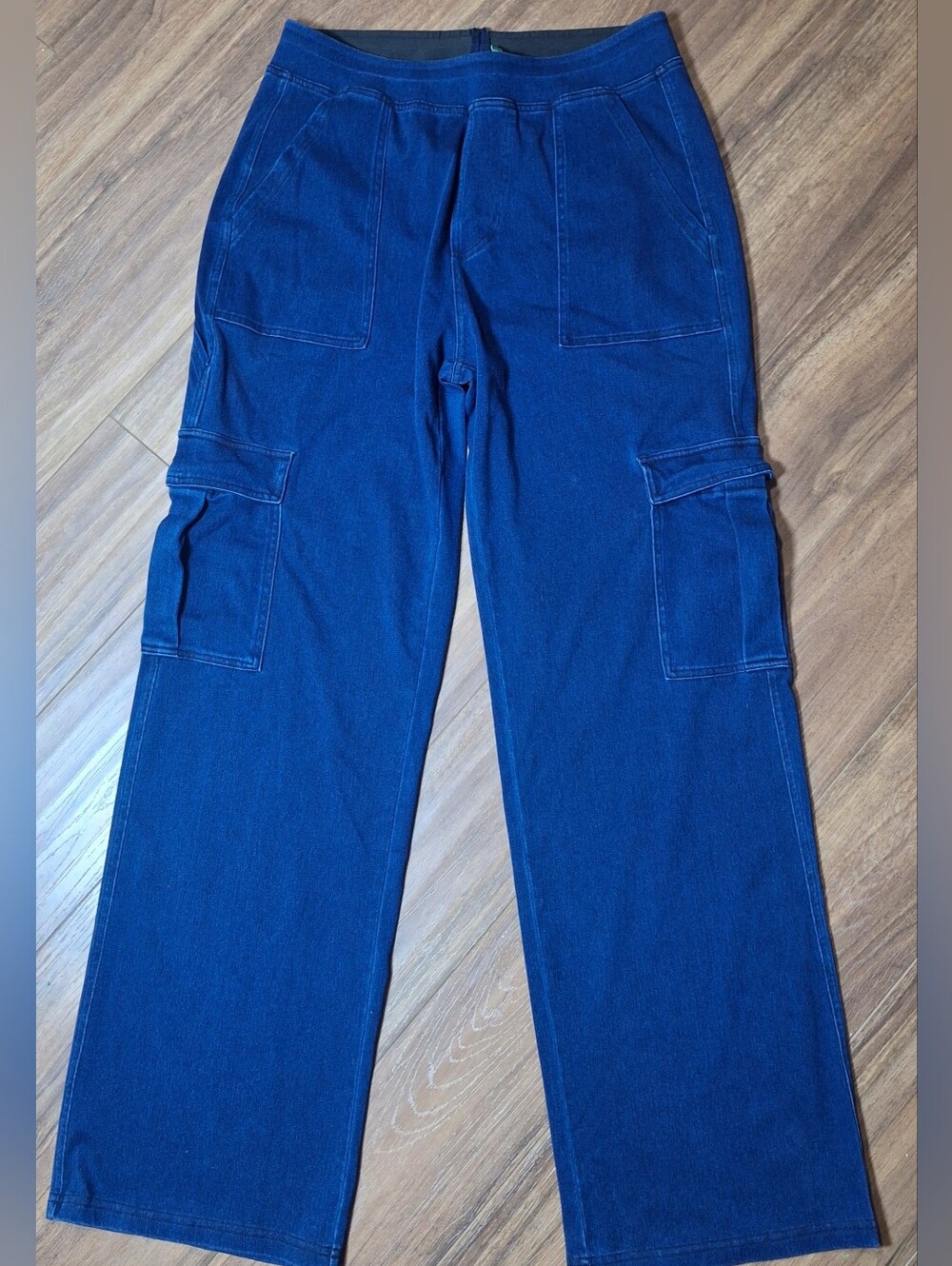 Halara Cargo Jeans Women L High Rise Pockets Straight Leg Pull On Casual Blue